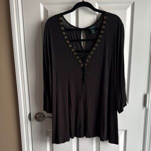 Women's Cold Shoulder Black Lace-Up Top